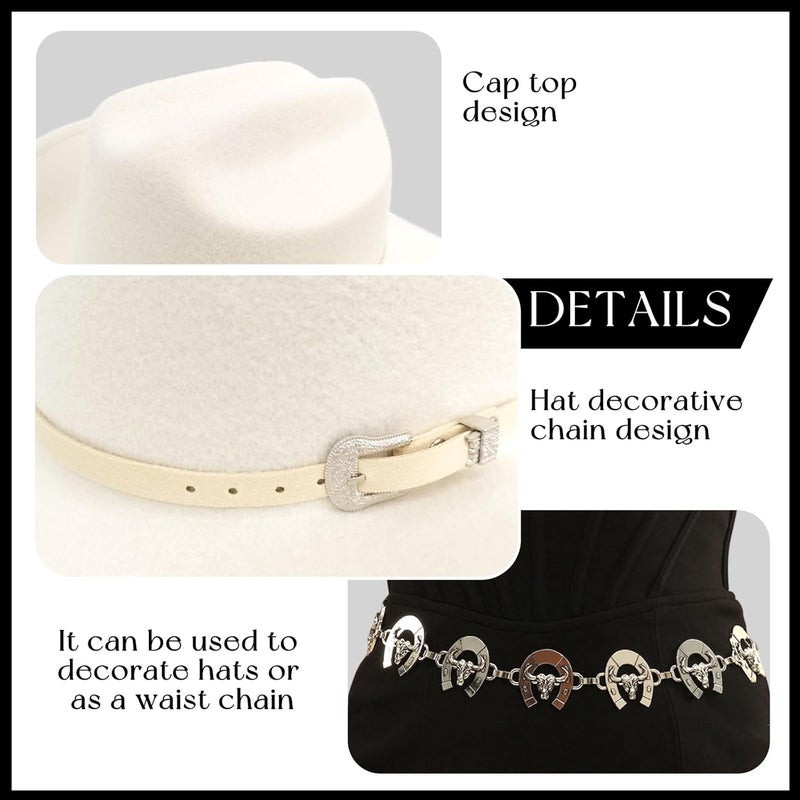WOKNOW Classic Western Cowboy Hat for Men & Women, Felt Cowgirl Hat with Two Decorative Bands, ，Wide Brim， All-Season Wear - Image 3